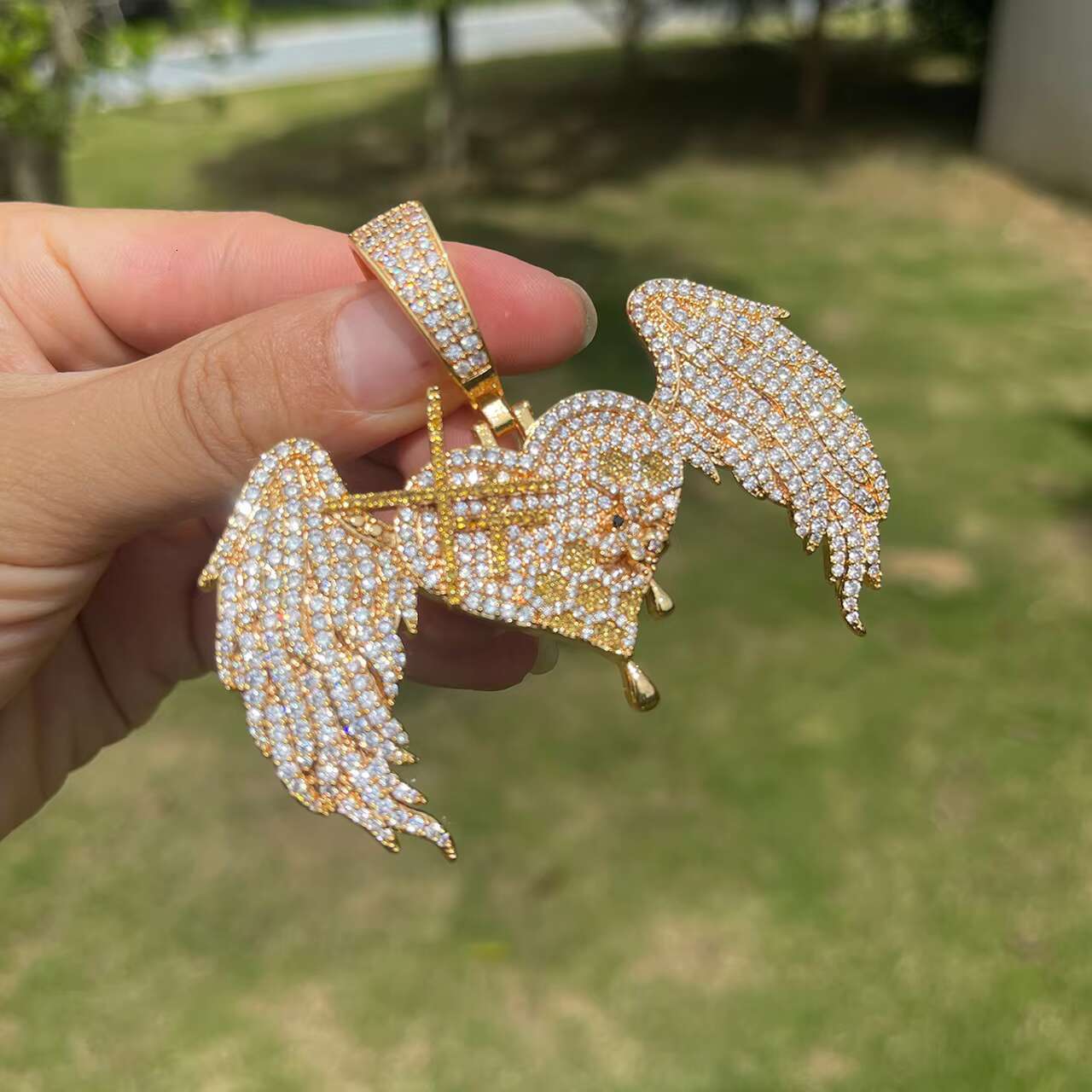 Customizable 3D Design Gold 925 SilverVVS Moissanite Pendant Unique New Hip Hop Style Iced Heart Wing Necklace Pendants Charms