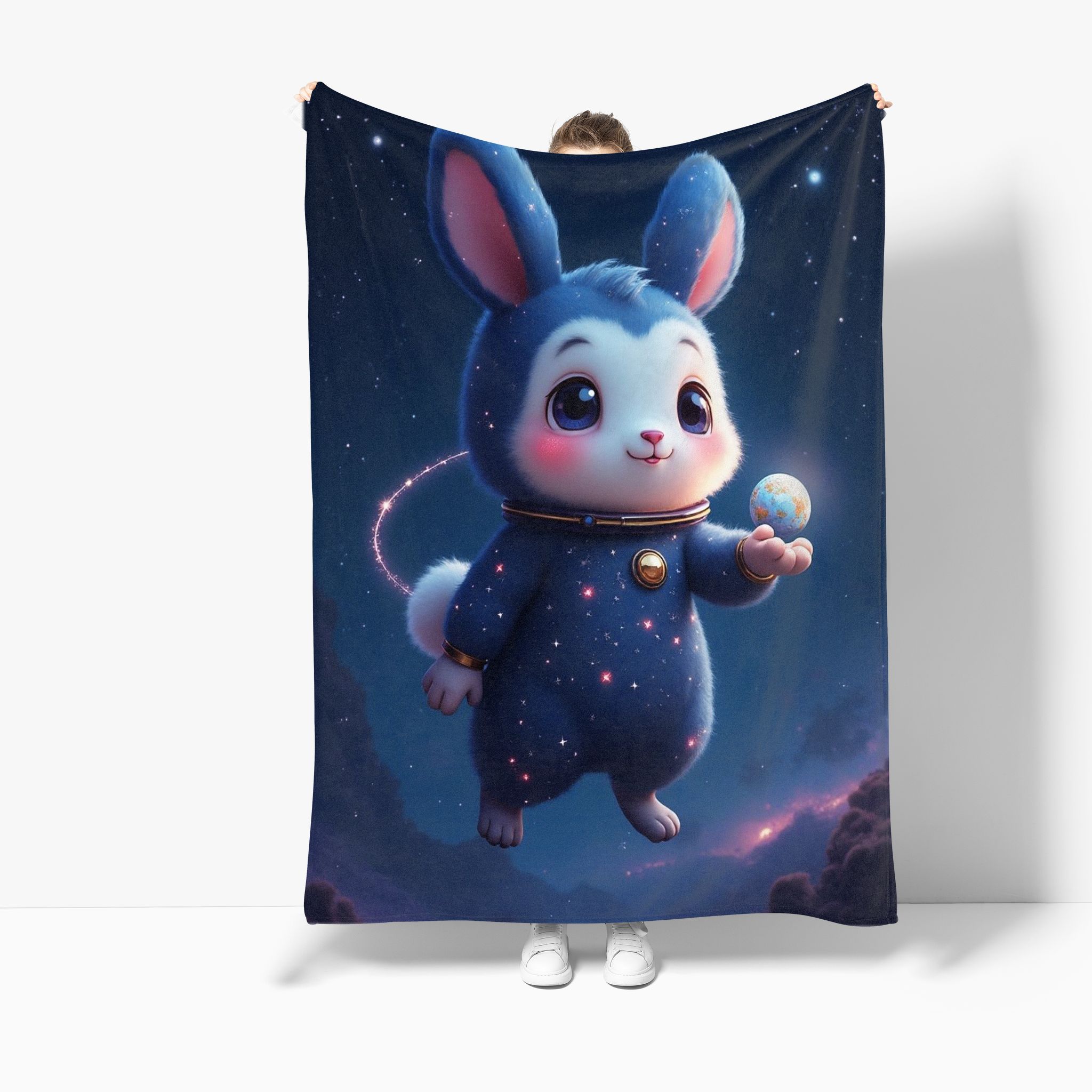 VIKAMA Star Rabbit Astronaut Cover Blanket Bedroom Living Room Sofa Camping Essential Cartoon Cute Portable Travel Blanket