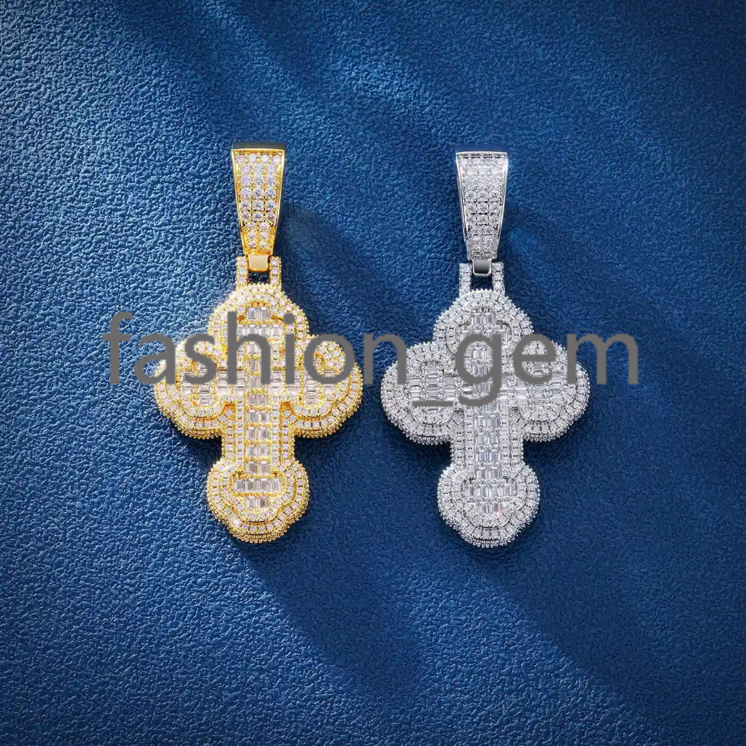 Hiphop Jewelry Moissanite Cross Pendant Baguette 925 Silver Iced Out VVS Moissanite Pendant