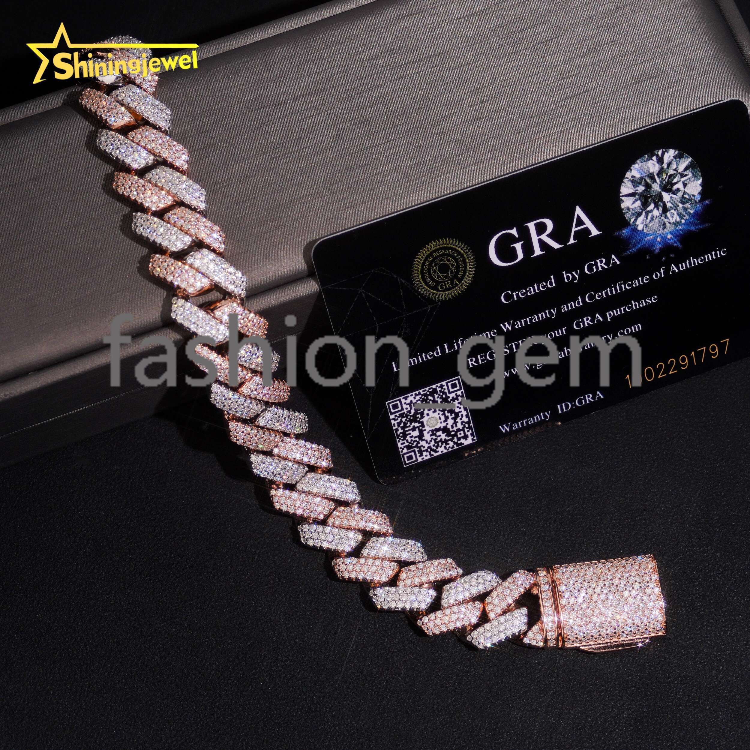 Two Tones Silver Rose Gold 15mm Moissanite Cuban Link Bracelet Hip Hop Moissanite Cuff Bracelet for Unisex Fashion
