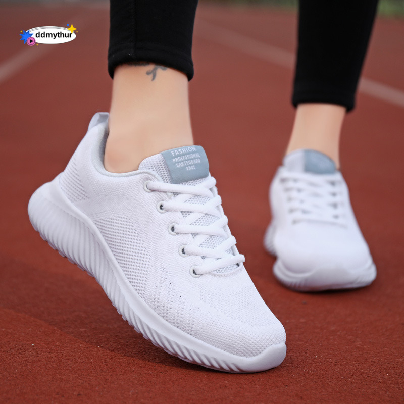 Women's Casual Sports Soft Sole Student Mesh White Korean Style Versatile Lightweight Breathable Running Shoes ddmythur