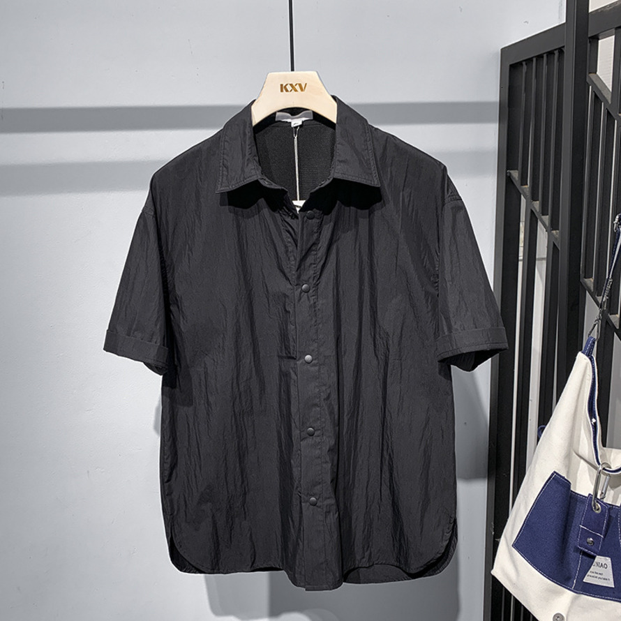 2025 shirt short-sleeved men's summer new jacket lapel trend texture loose casual plump handsome fashion shirt tide m169