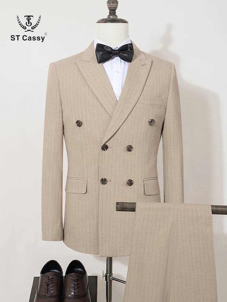 ST Cassy High Quality Striped Suits For Men Slim Fitting Man Clothing Elegant Mens Suit Wedding Trends Costumes