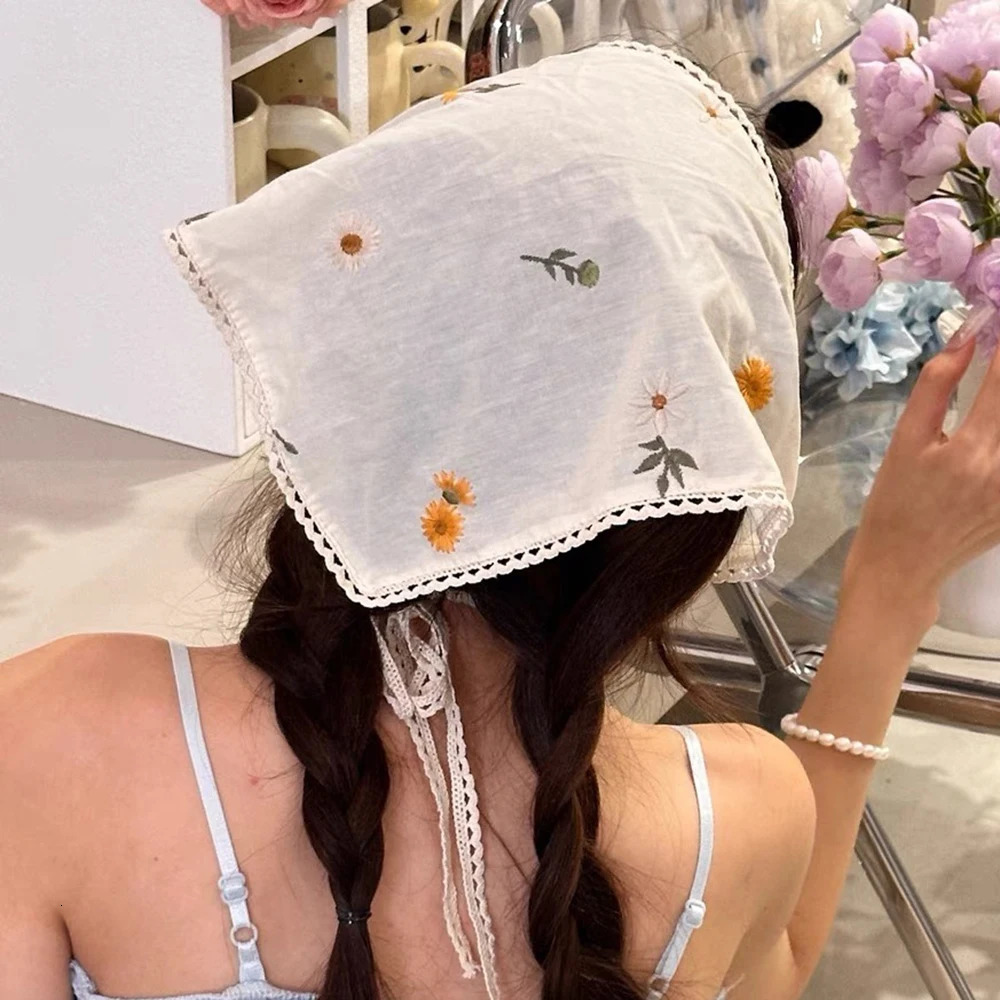 Summer Korean Fashion Floral Headscarf Hair Band For Women Simple Sweet Bandana Triangle Scarf Headband Fashion Hair Bands 250617