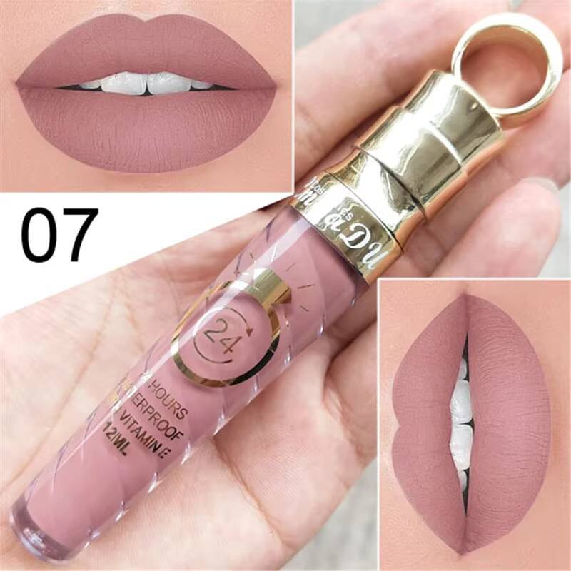20 Colors Lipstick Waterproof Long Lasting Matte+Shimmer Mental Nude Glitter Gloss Beauty Red Lip Tint New happy