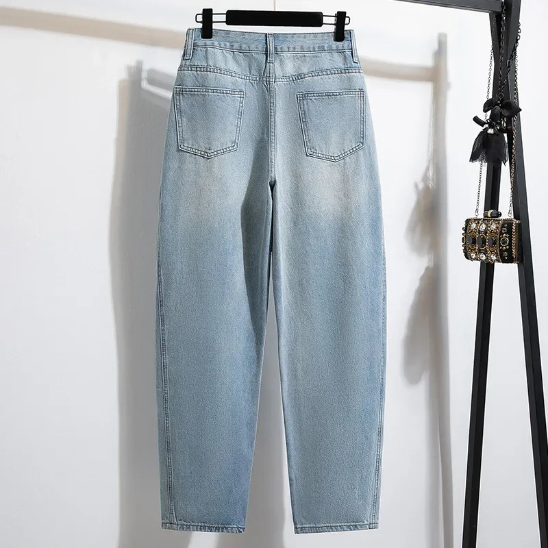Plus Size Loose Straight Leg Blue Jeans Womens plus Size Trousers Autumn Spring Bend Knife Wide Leg Pants Floor Length 250609