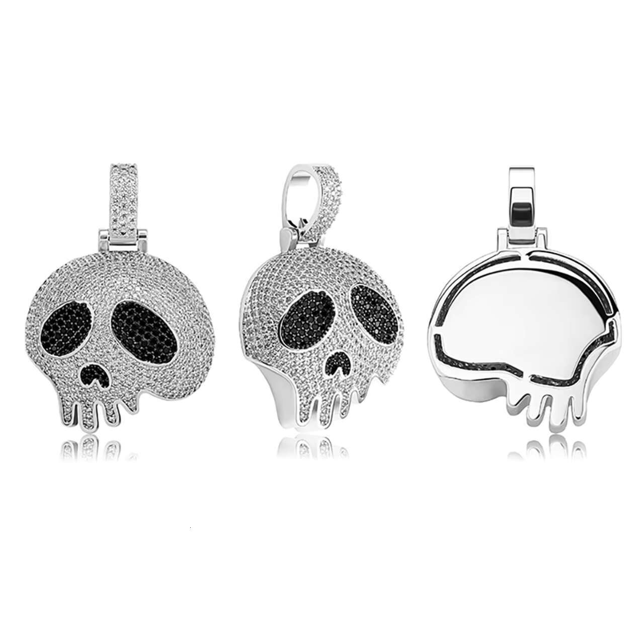 Mens 14K Gold 925 Silver Moissanite Pendant Chain Necklace Flooded Ice Broken Skull Head Hip Hop Style Charm