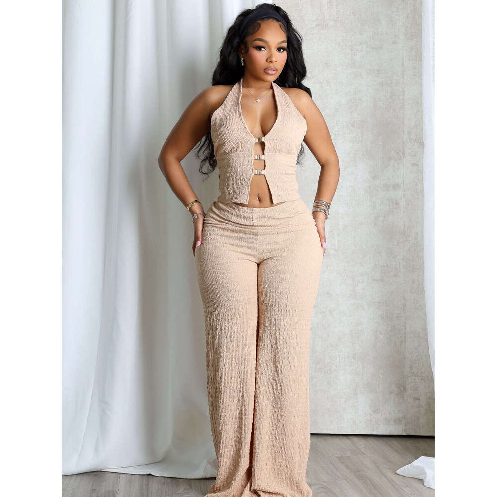 Summer New Halter Neck Sleeveless Backless V-Neck Tube Top Button Sexy Fashion Jumpsuit B5