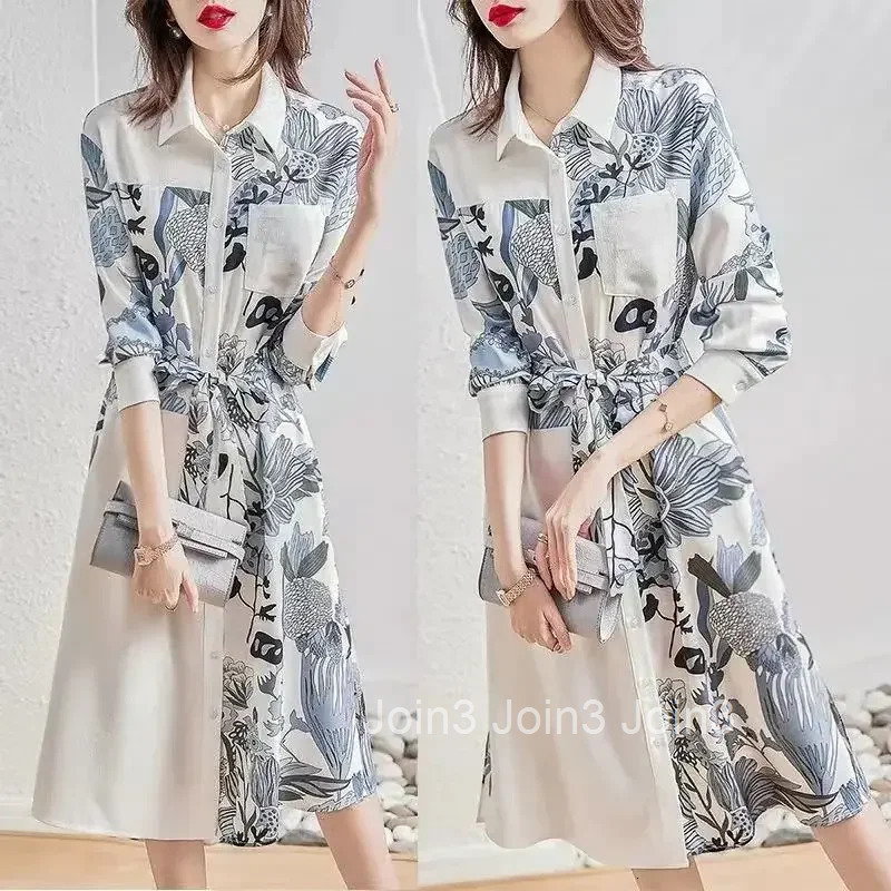 A Line Female Dress Printing Splicing Womens Long Sleeve Dresses Cheap Casual Clothes Trendy On Sale Clearance Curvy One Pieces