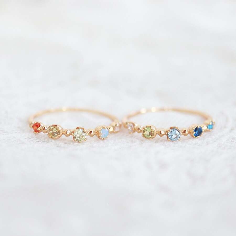 Colorful Zircon for Women, Five Beans Gold-Plated Light Luxury Versatile Adjustable Ring