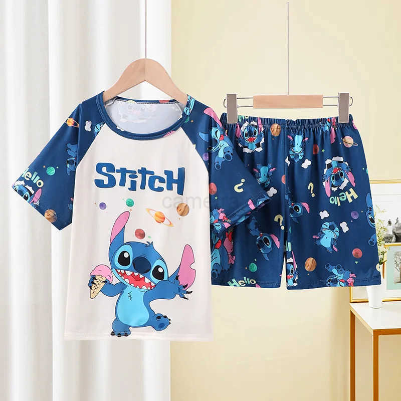 Sanrio Summer Childrens Pajamas Short Sleeve Girls Kuromi Pajama Sets Cartoon Boys Home Clothes Boy Stitch Sleepwear Clothing KidXJ250618XJ250618