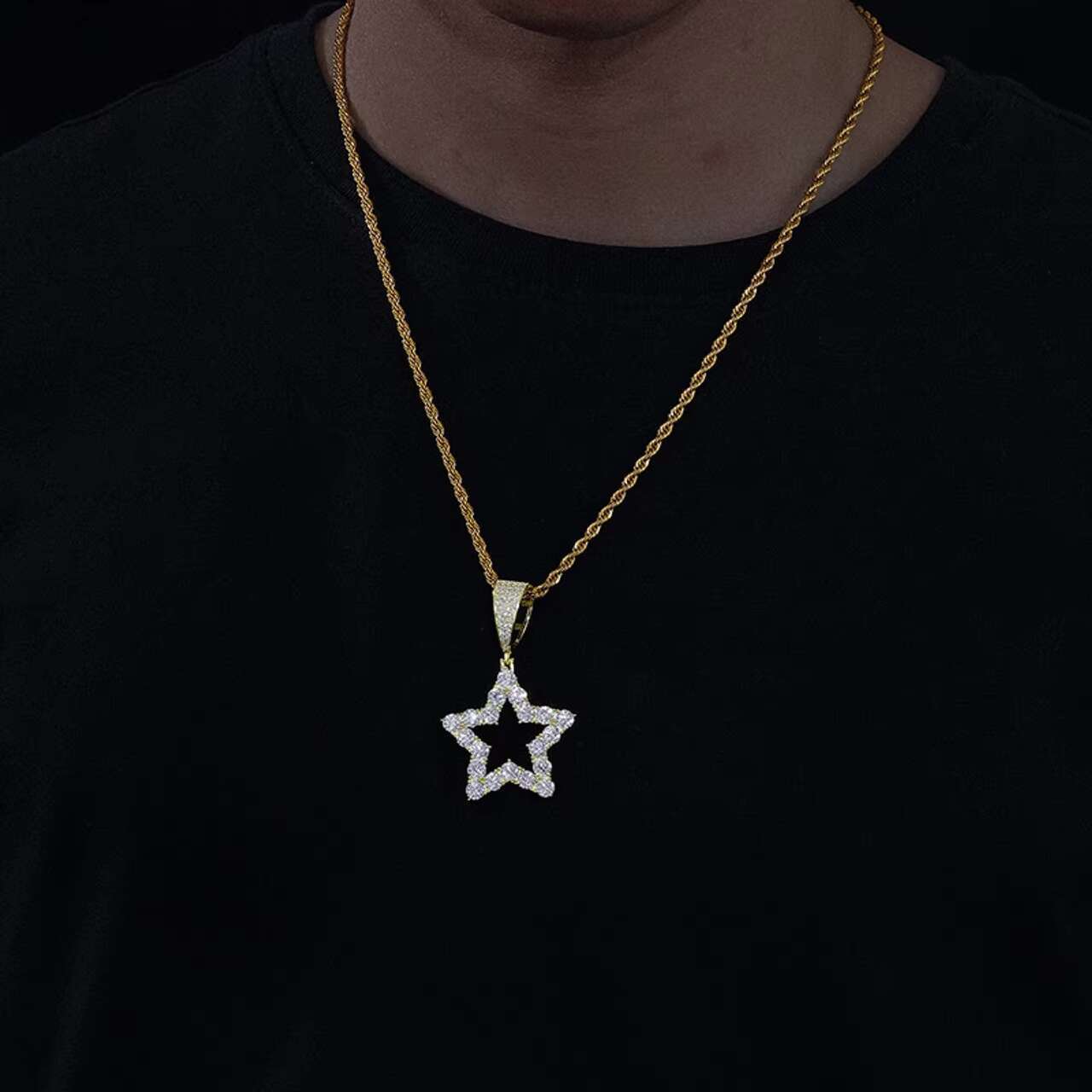 Stylish 925 Sterling Silver Flooded Ice Star Pendant with VVS Diamond Moissanite Hip Hop Style Necklace Charm