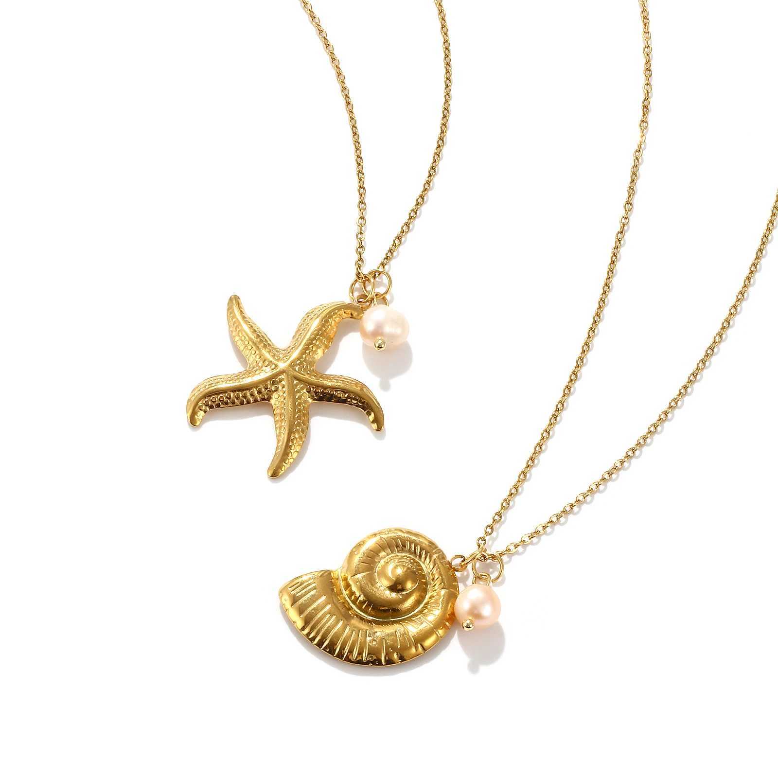Ocean Jewelry 18K Real Gold Plated 304 Stainless Steel Natural Pearl Link Cable Chain Pendant Charm Necklace For Women Gift W250618