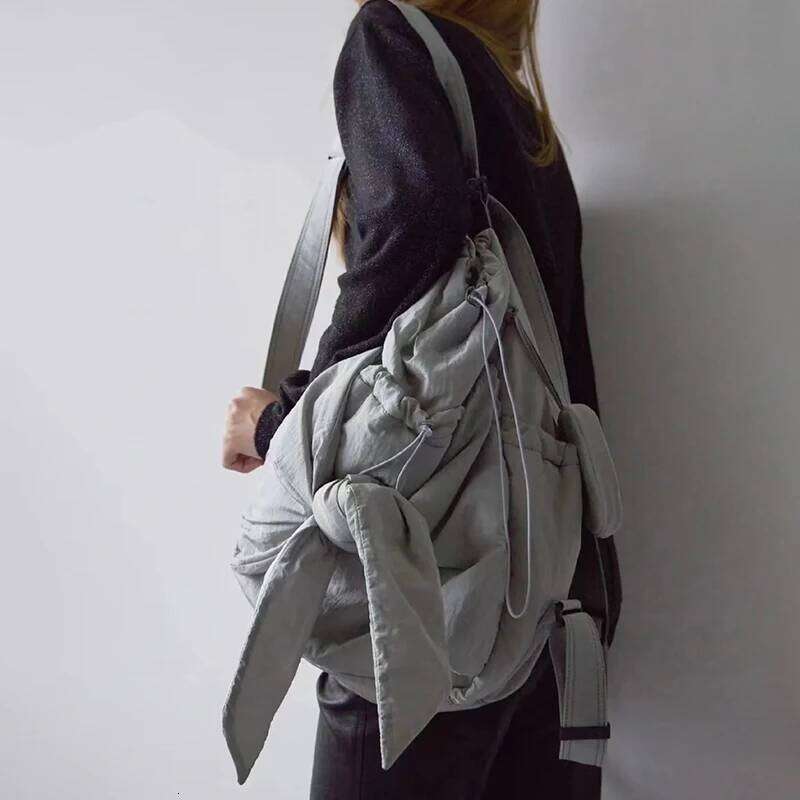 Shoulder bag Backpack New Large Capaci Leisure Bow Drawstring Embroidery Dual-Use Women Shopping Bag