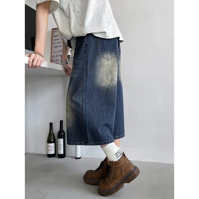 Loose Fit Cropped Jeans Elastic Drawstring Waist Stretch Denim Casual Wear Comfort Men Baggy Denin pants man Fashion Trendy 250617