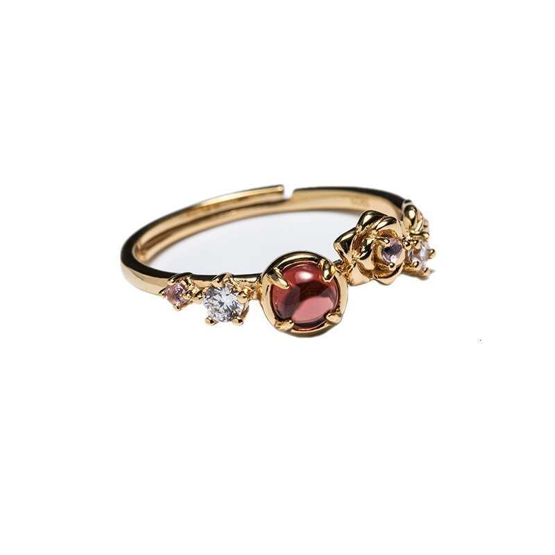 Venus Garnet Gemstone Rose Ring for Women, Ins Style, Light , Simple and Sweet Jewelry, Gold Plated