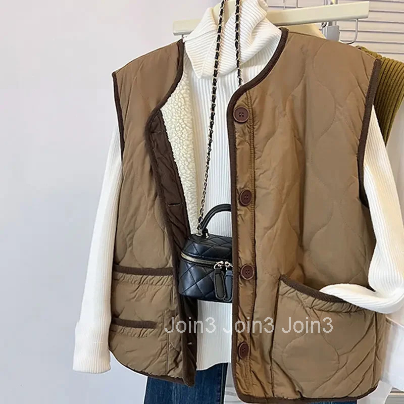 Lady Giletes Half Lightweight Padded Short Cold Coats on Sale Womens Lamb Plush Vests Warm Casual Winter Clothing Insulated