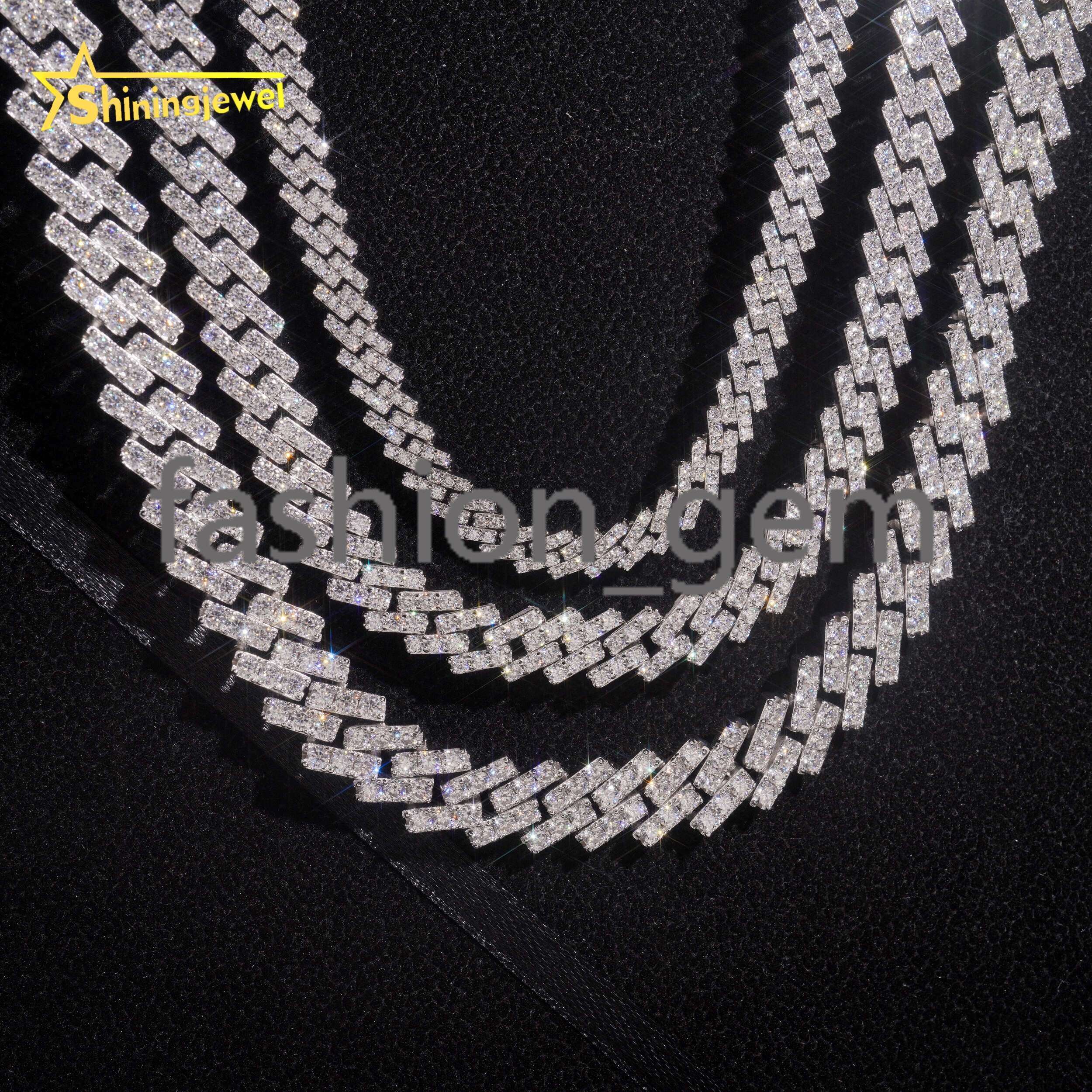 925 Sterling Silver Hip Hop 7mm 10mm 13mm Row Moissanite Cuban Necklace Men Women VVS Moissanite Chains Iced Out Link Chain