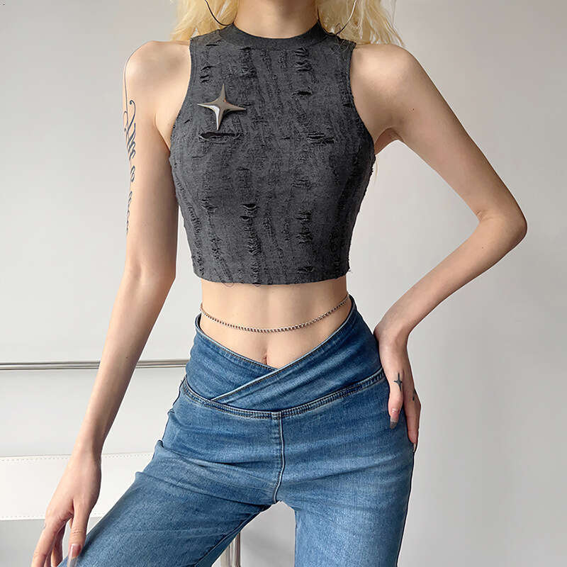 Women's Clothing Summer New Solid Color Street Fashion Sleeveless Matte Crop Top Vest For Women B5
