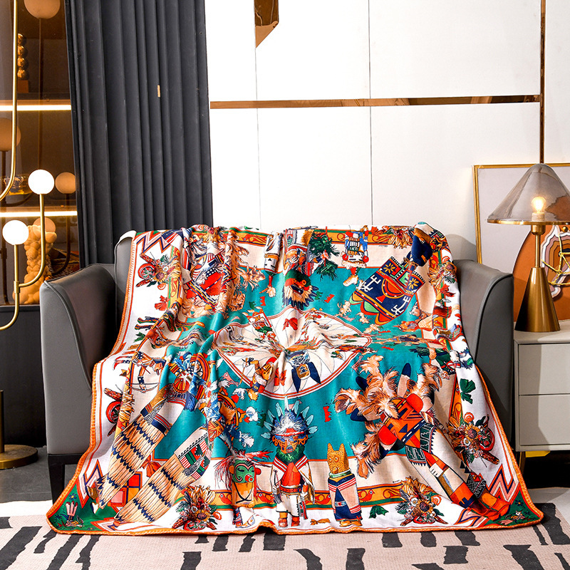 Designer thickened double layer composite high weight polyurethane digital printing European American light luxury blanket