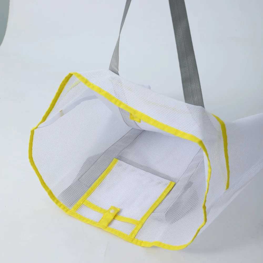 Breathable White Mesh Beach Bag Summer Large Capacity Lightweight Tote Wide Opening Padded Shoulder Strap Durable Sand-Resistant B250618