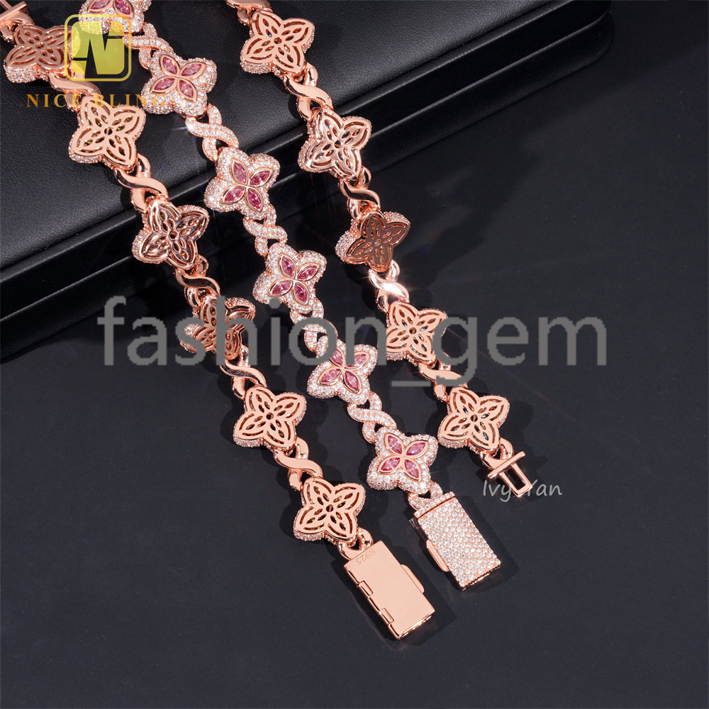 Rich Color Luxury Flower Design 18mm Custom Iced Out Hip Hop Unisex Jewelry Cuban Link Chain 925 Silver VVS Moissanite Bracelet
