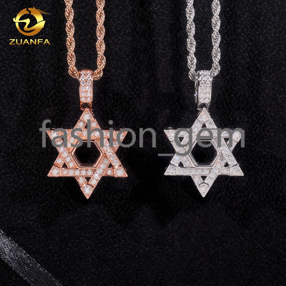 Fast Shipping Iced Out Moissanite Hip Hop Jewelry David Star Pendant Sterling Silver 925 Moissanite Charm Pendant Best Gift