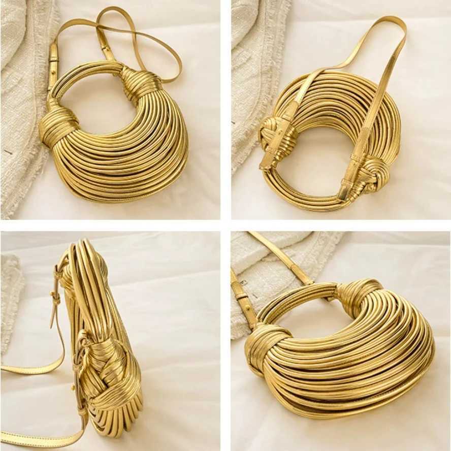Hot Y2k Handbags For Women Gold Designer Handwoven Noodle Bags Rope Knotted Pulled Hobo Silver Evening Clutch Chic Z250618