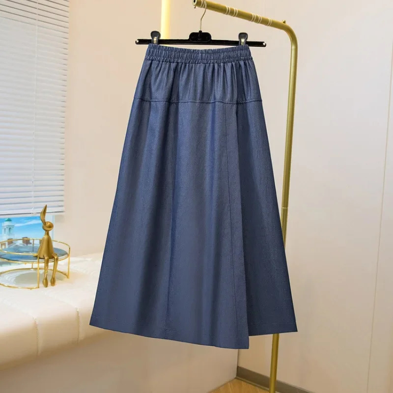 Plus Size Plus Size Style Slim Fit Lyocell Denim Shorts Summer Thin Elastic Waist Cool Wide Leg Slit Skirt Pants for plus 250609