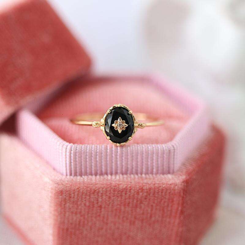 Arkado Same Style Inlaid Anti-Black Agate for Women Ins Light Luxury Niche Open Ring