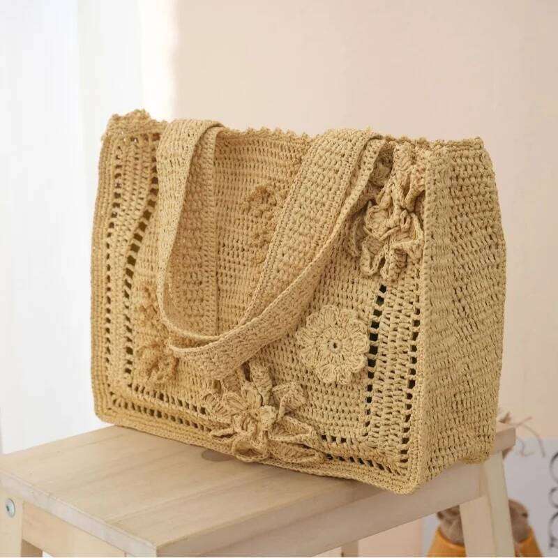 2025 Fashion Handmade Knitted Tote Bag New Women's Hollow Out 3D Flower Design Casual PP Grass Handbags Beach Vacation Essential