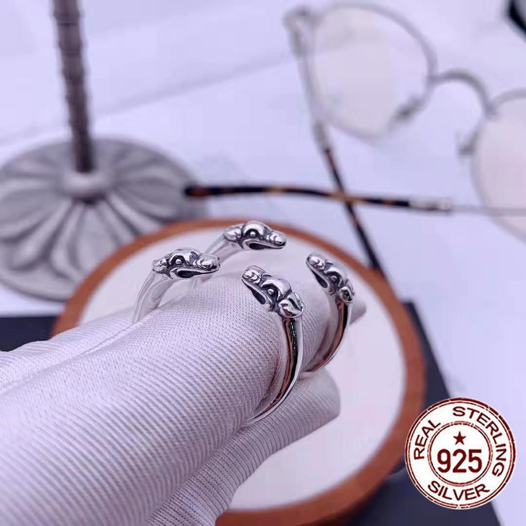 A121 S925 Sterling Silver Ring Personalized Fashion Punk Hip Hop Style Double Head Letter Shaped Jewelry Lover Gift