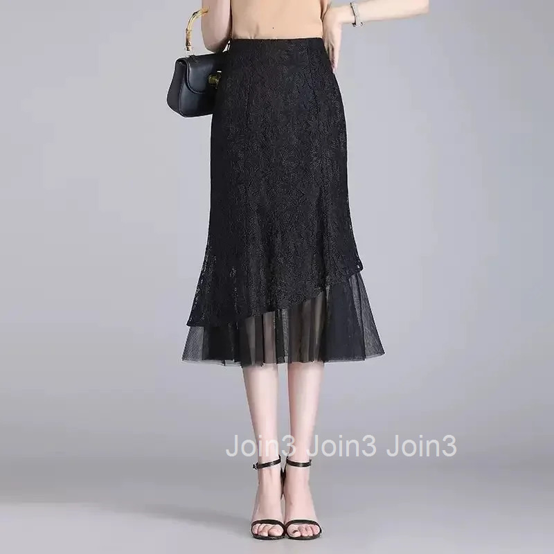 High Waist Tight Lace Midi Skirts for Women Mesh Wrap Tulle Woman Skirt Korean Style Quality Cheap Vintage Summer 2025 New In V