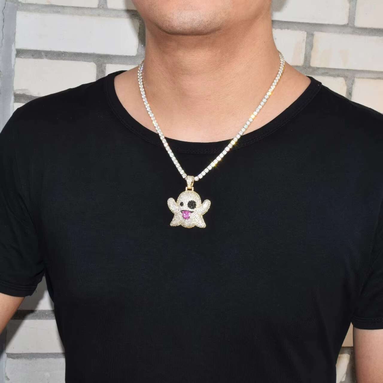 Custom 18K Gold 925 Silver VVS Moissanite Diamond Iced Out Snapchat Cute Ghost Pendant Hip Hop Cartoon Moissanite Pendant Charm