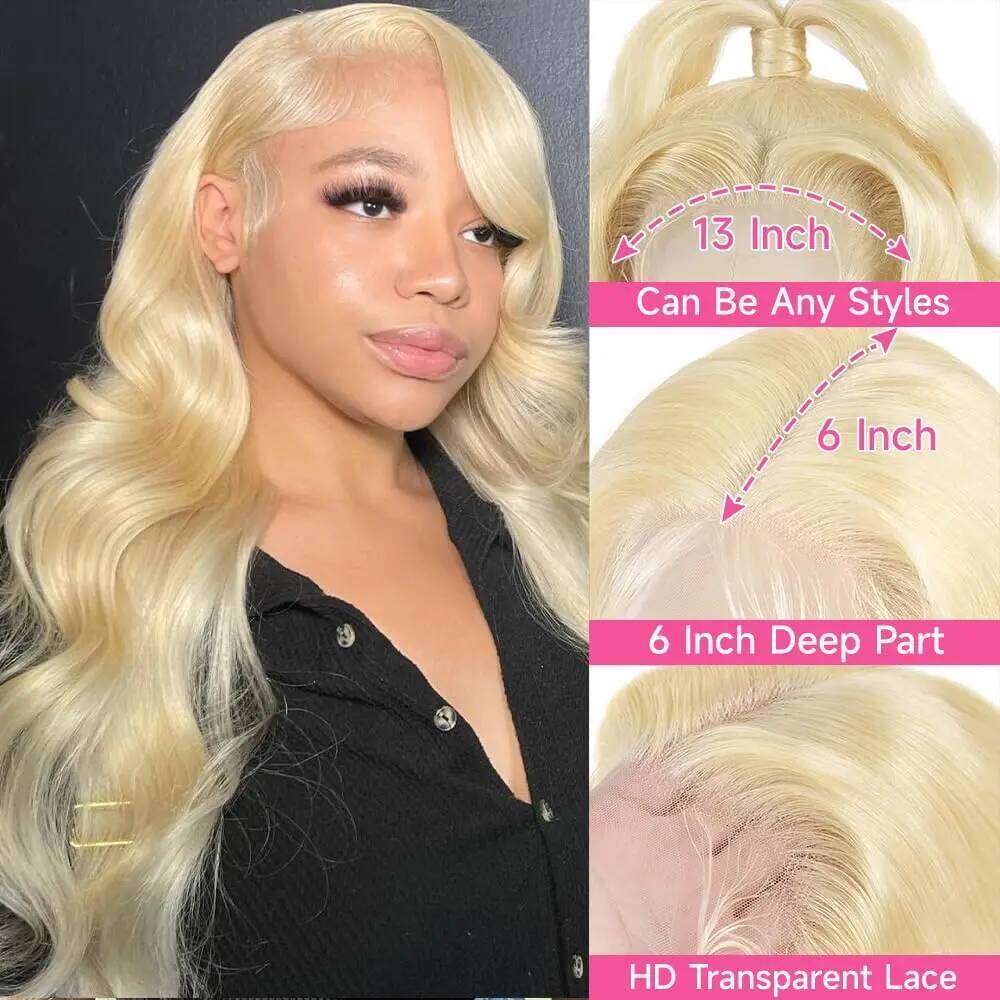 613 13x6 Hd Frontal Body Wave Human Wigs Pre Plucked Brazilian Hair 30 inch Blonde 13x4 Lace Front Wig for Women