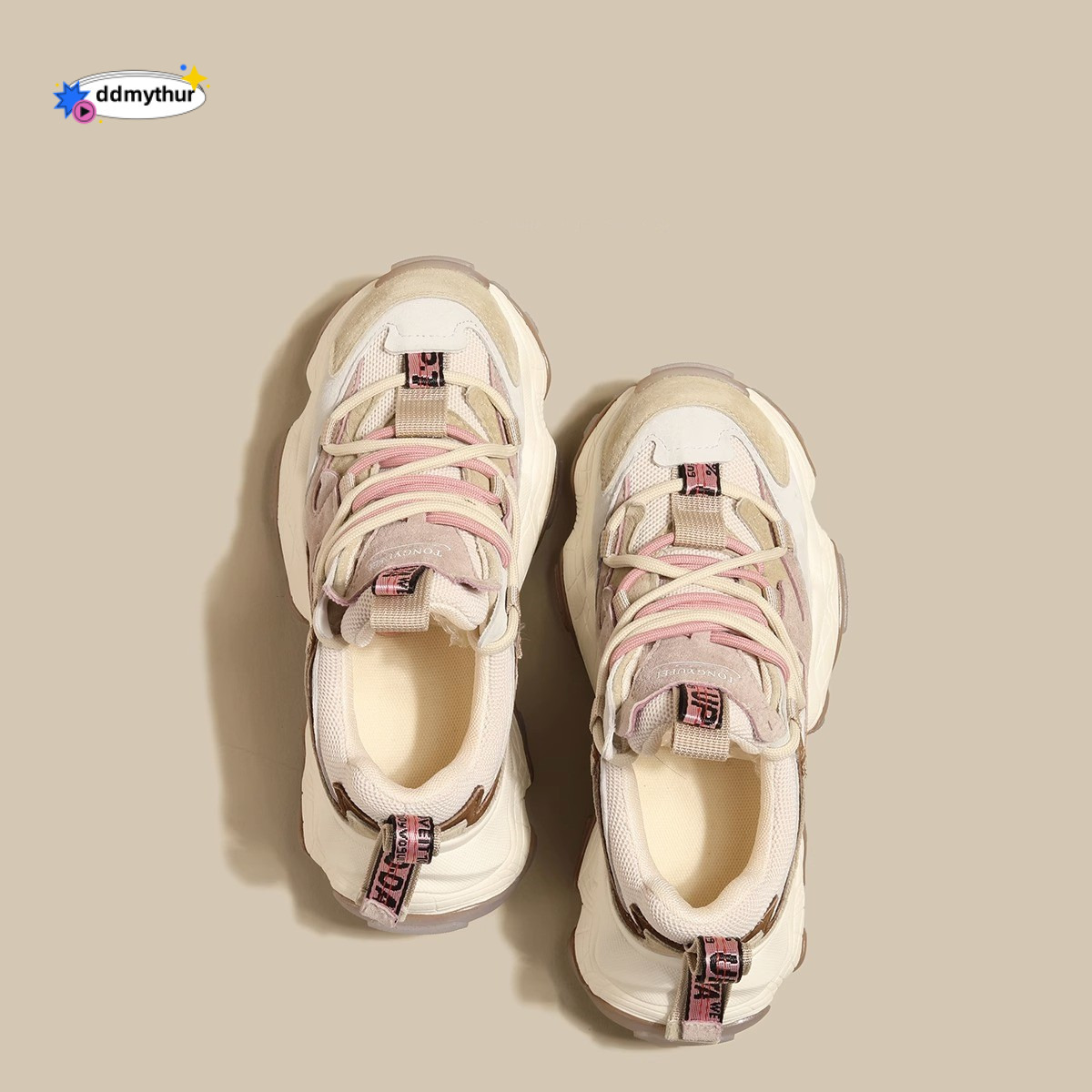 European Style Height Increasing Dad Shoes for Women, Niche Spring Autumn New Versatile Shoes, Casual Thick-Soled Sneakers, Lightweight and Comfortabl