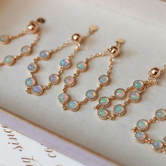 Light Luxury Australian High Imitation Opal Bead Soft Chain Jewelry Versatile High-end Adjustable Ring