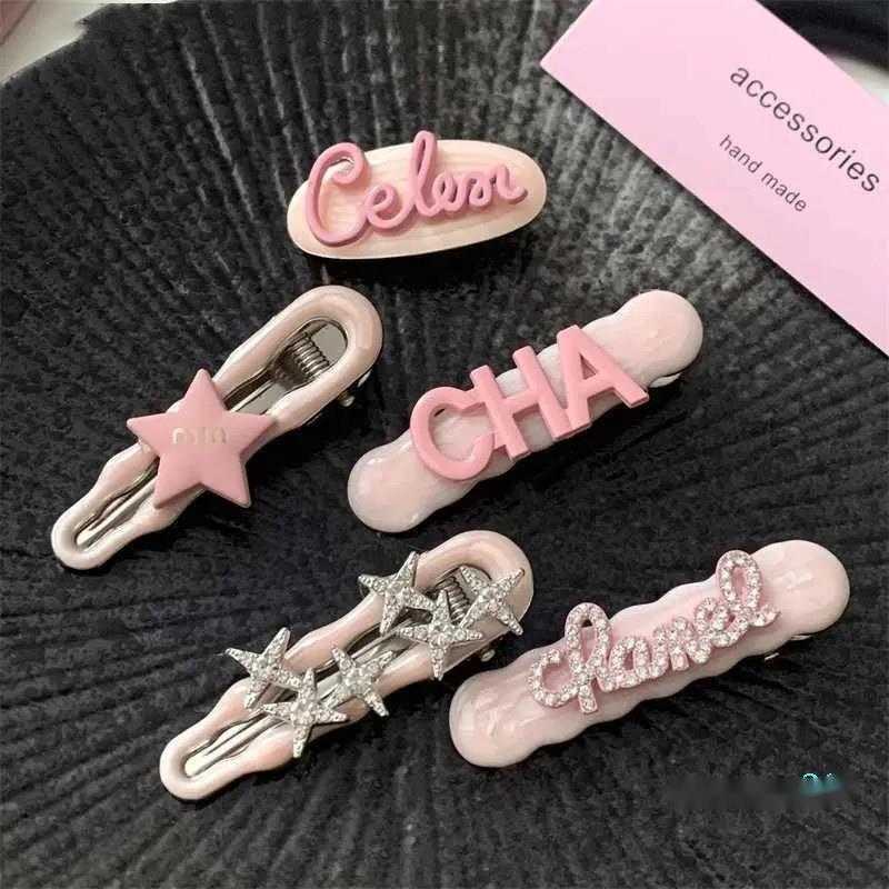 Headwear Hair Accessories Girls Hair Clips Star Y2k Hair Accessories Women Duckbill Clip Pink Alloy Rhinestone Hairpins Kids Barrettes Fashion Ornamen
