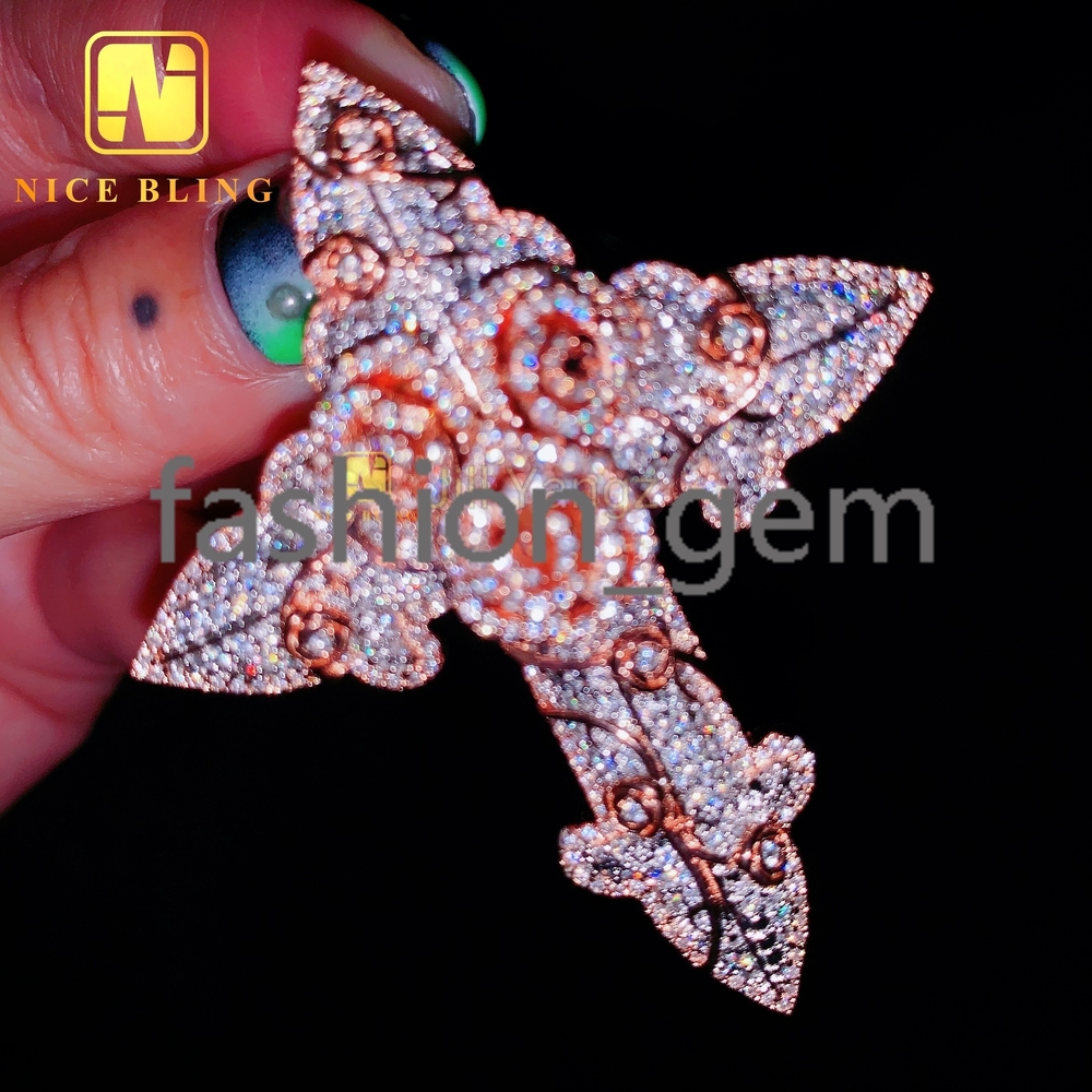 NEW ARRIVAL 3d Rose Cross Pendant Moissanite Pass Diamond Tester Iced Out Pendant Religious Jewelry Moissanite Hip Hop Pendant