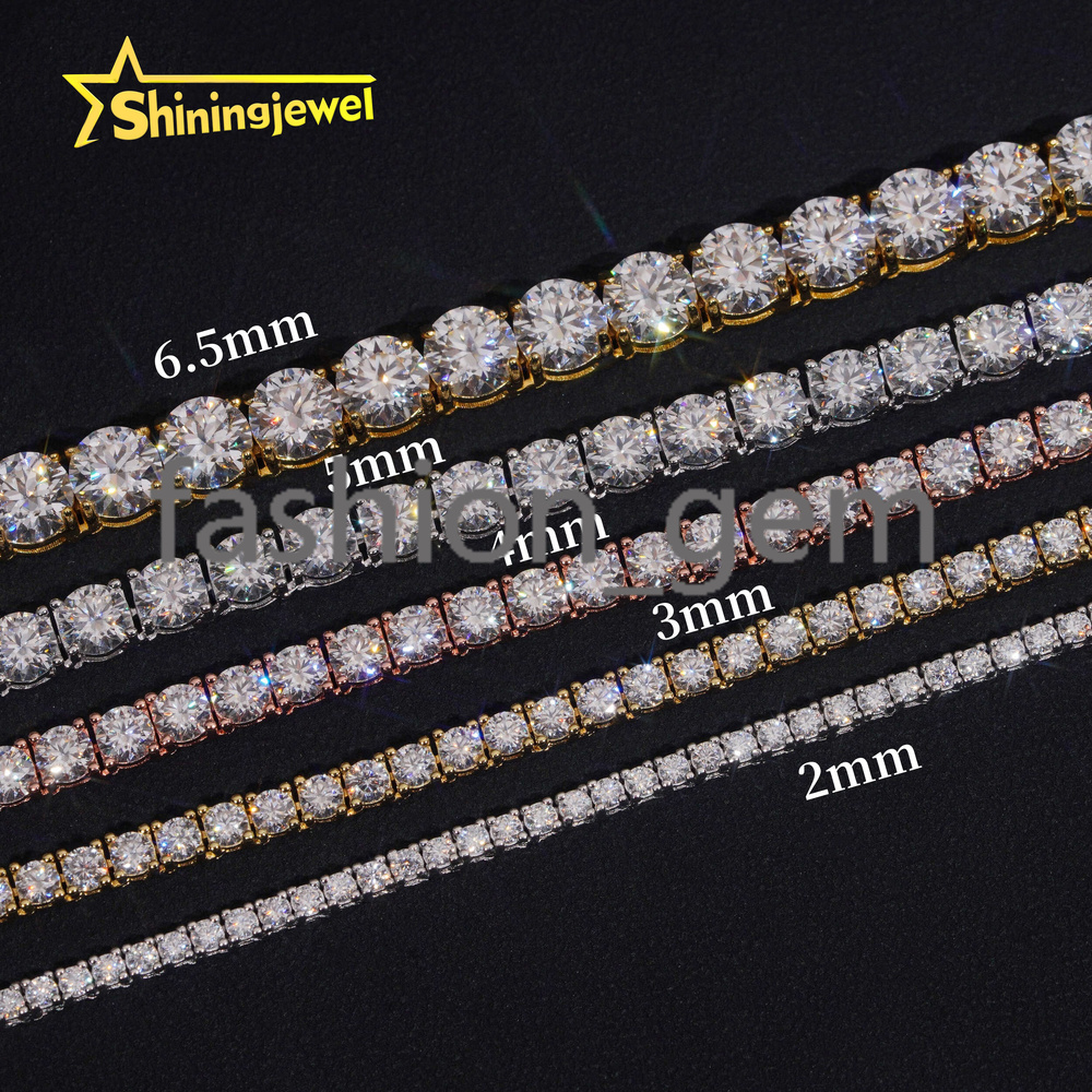 GRA Certificated 925 Silver 2MM to 5MM Moissanite Tennis Chain Men Fine Jewelry Moissanite Tennis Necklace Pass Diamond Tester