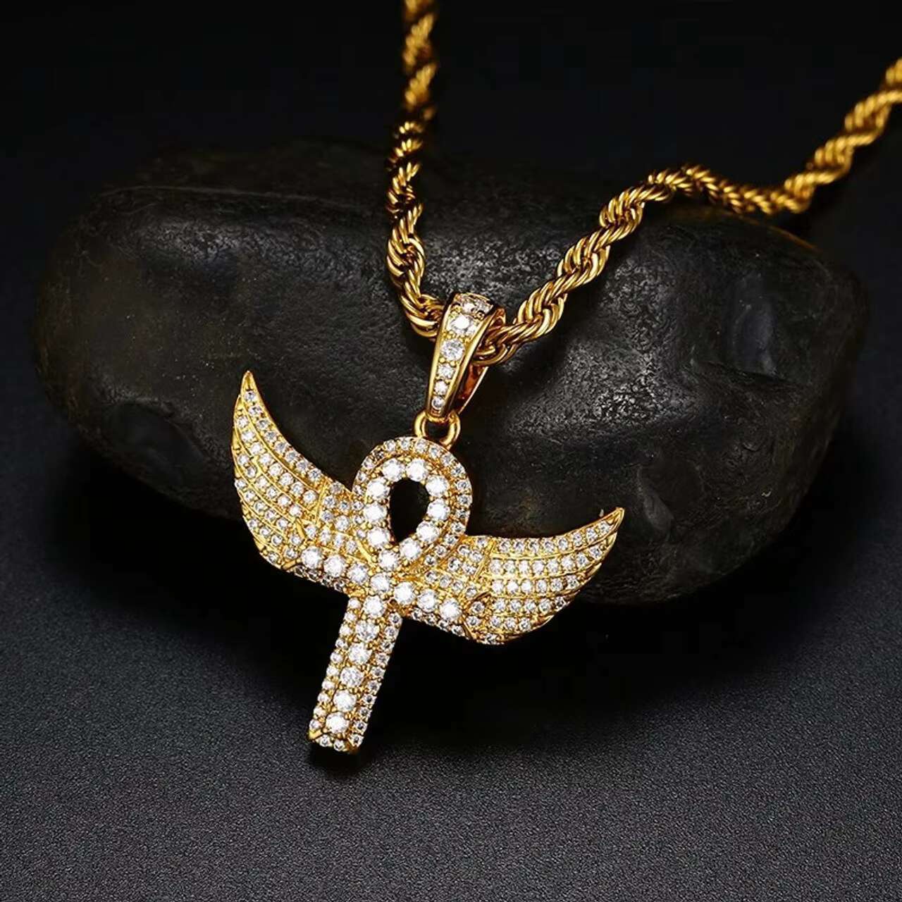 Mossanite 18K Gold Plated 925 Sterling Silver Angel Wings Cross Pendant Necklace Charms Jewelry Gifts for Women Men