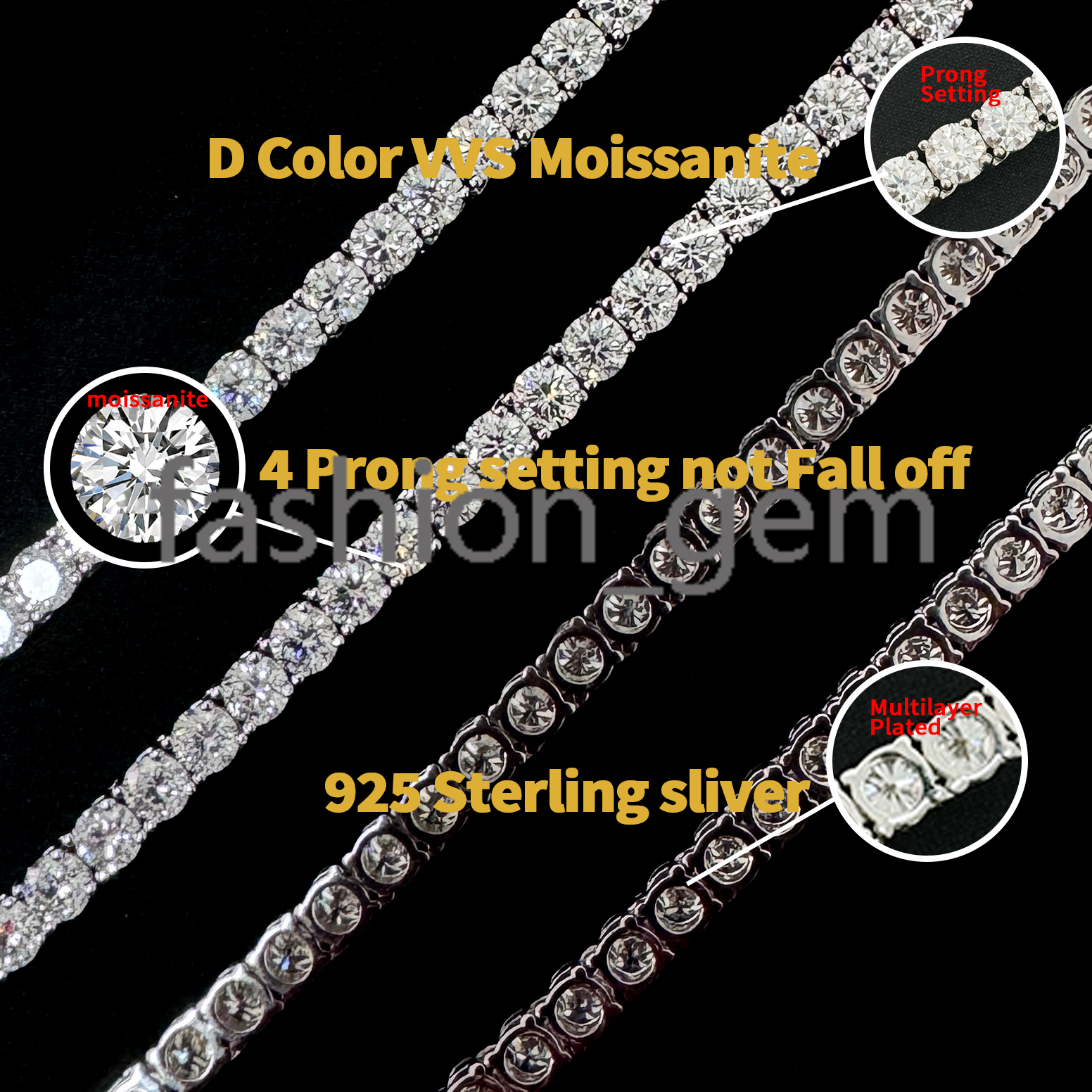 Fine Jewelry White Gold Tennis Chain Necklace Bracelet Hip Hop 925 Silver VVS Iced Out Moissanite Tennis Chain
