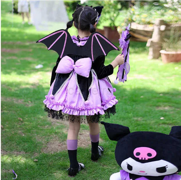 Sanrio New Sanrio Anime Figures Cosplay Kuromi Princess Dress Summer ChildrenS Dress Puffy Skirt Suit Cute Girl Birthday Kawaii Gifts XJ250618