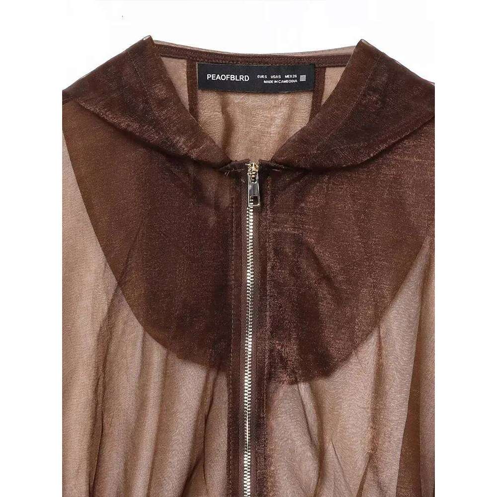 European And American Style Summer New Fashion Trend Women's Clothing Design Sense Transparent Hard Yarn Hooded Jacket Coat