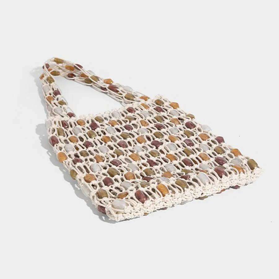 Women Beaded Summer Design Hollow-out Woven Bead Tote Shoulder Bag Female Small Handbag
