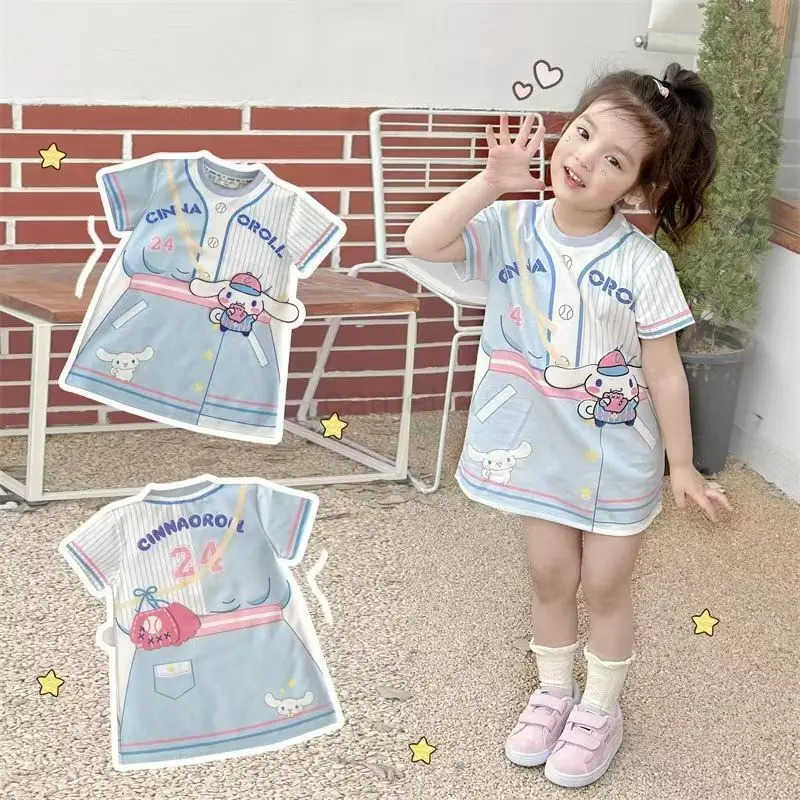 Sanrio Cute Casual Girls Dress 2025 Summer Children Cartoon Sanrio Short Sleeve Kuromi Dresses Toddler Sweet Princess Dresses ClothesXJ250618