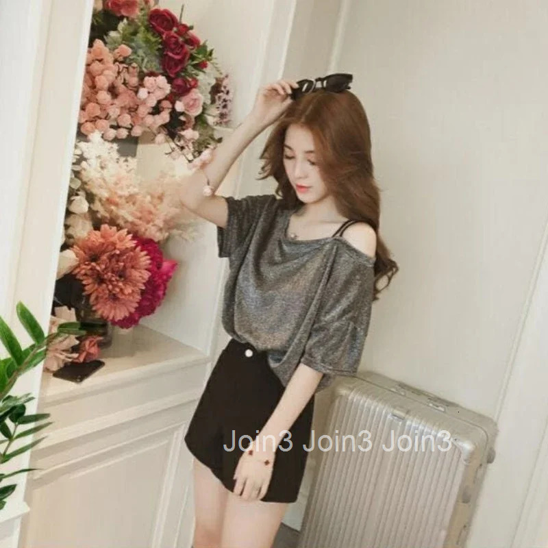 Short Sleeve Female Top Sequin Womens T-shirt Clearance Cheap Clothes Emo 2025 High Quality Korean Popular Pulovers Streetwear