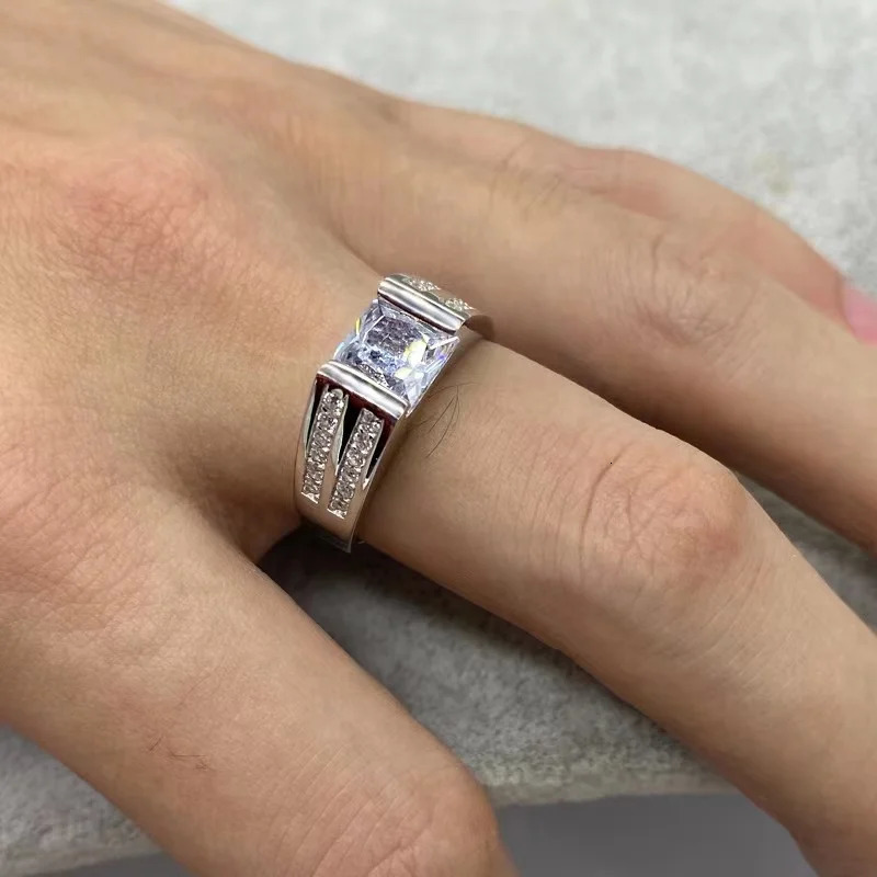Multi Color Sterling Silver 925 Sterling Silver Square Mens Ring Simple Classic Inlaid Blue Zircon Fashion Ring for Women 250618