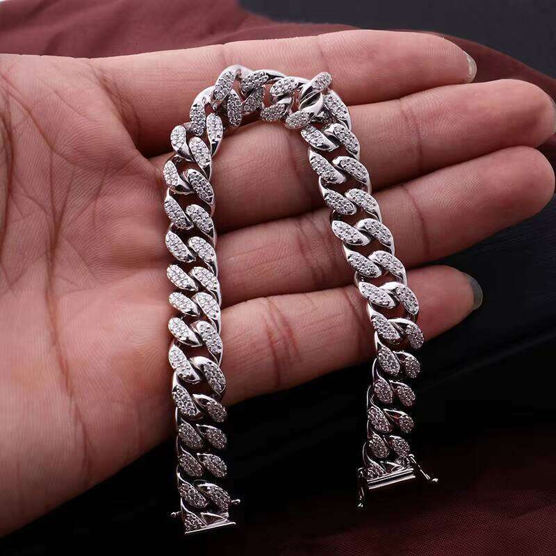 White Gold Moissanite Miami 190mm Ice Out Link Cuban Chain Bracelet
