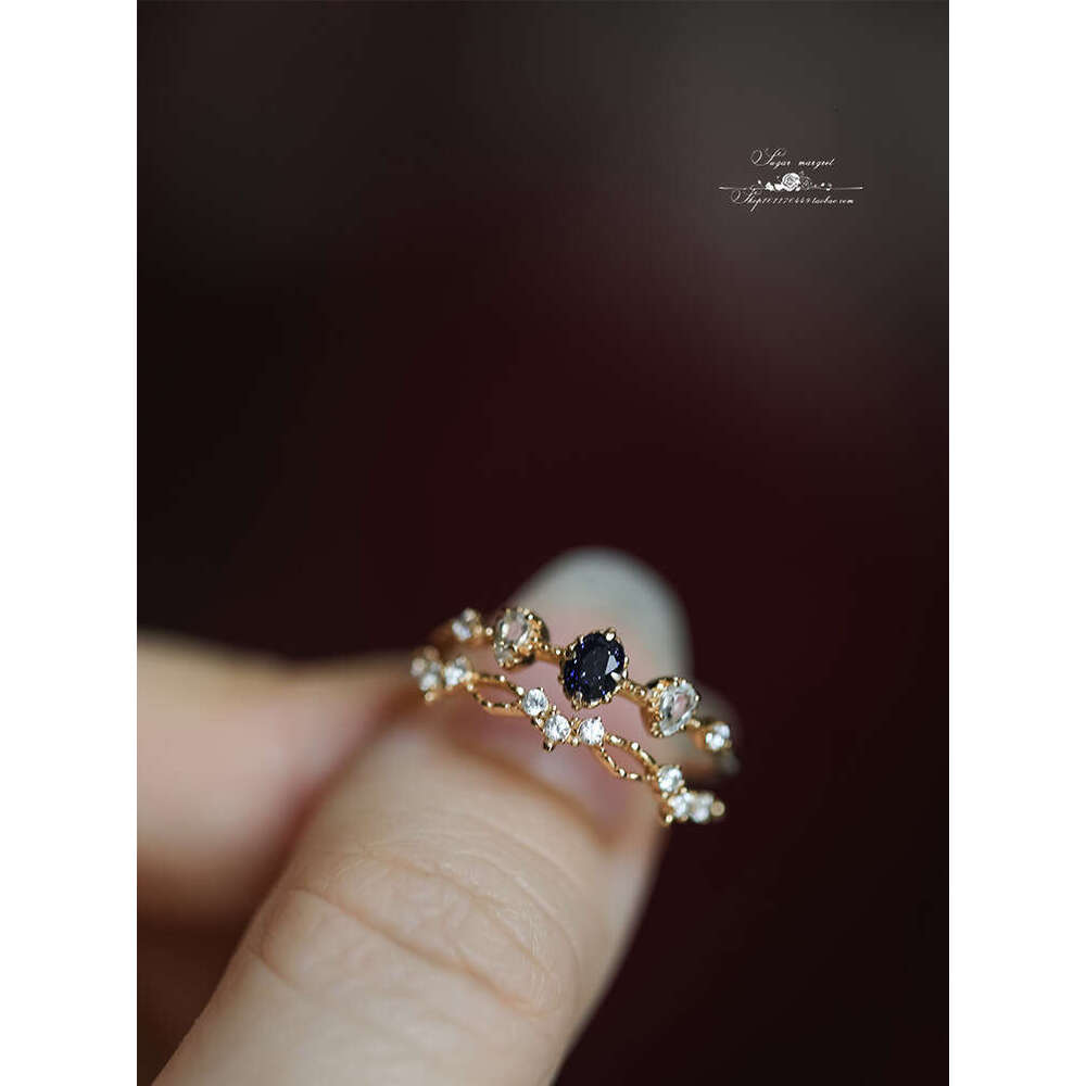 Caribbean Flame Simple Night Starry Sky Beautiful Ring for Women Fresh Blue Sandstone Two-Piece Set